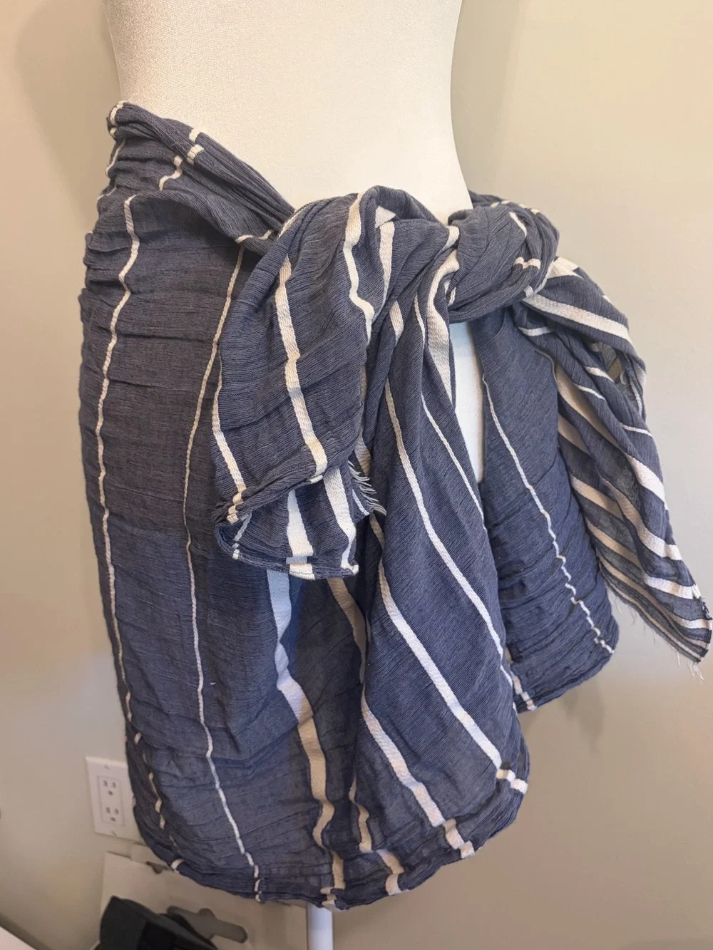 Large Striped Blue and White Scarf / Cover-Up